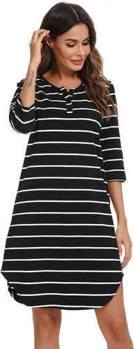 Vista 6 de Vlazom - Camisón de mujer de algodón suave a rayas, manga corta, con bolsillos, ropa de dormir S-XXL