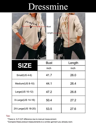 Vista 5 de Dressmine Sudadera casual de manga larga para mujer, cuello redondo, con gráficos, holgada, sin botones