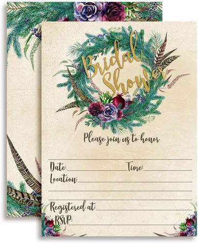Vista 11 de Amanda Creation Juego de 20 invitaciones de acuarela floral azul, gris y dorado para despedida de soltera, incluye sobres
