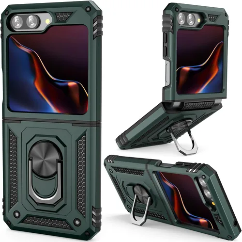 Vista 9 de ADDIT Z Flip 5 - Funda para Samsung Galaxy Z Flip 5, con anillo de soporte, soporte ajustable, grado militar, protección resistente, a prueba