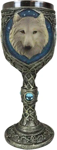 Vista 2 de Ebros Royal Blue Celtic Knotwork Magic Remus Grey Wolf Wine Cáliz Copa 7oz Casa Cocina y Comedor Decoración Accesorio Ceremonial Copa para Direwolf