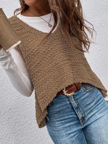 Vista 3 de Floerns Chaleco de punto vintage con cuello en V y dobladillo bajo en la espalda para mujer