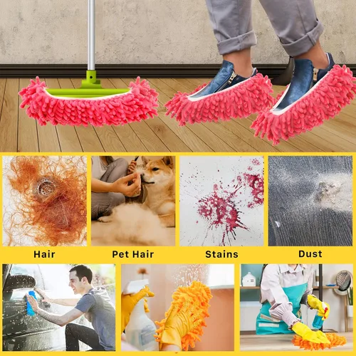 Vista 6 de 20 calcetines de fregona para limpieza de pisos, lavables y reutilizables, zapatos de microfibra para limpieza, pantuflas de limpieza multifunción