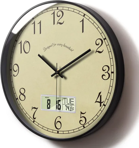 Vista 11 de Reloj de pared industrial SCOAGE con día, semana, temperatura en gris azulado, relojes digitales sin tictac de gran pantalla, relojes de pared