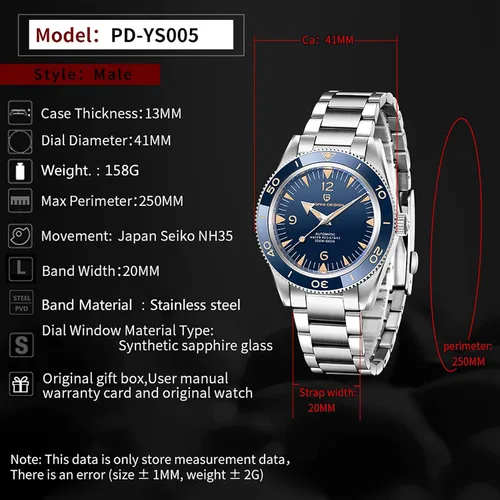 Vista 3 de Mens Watches Pagani Design Watches for Men Automatic Business Mens Watch with NH35 Movement 41MM Sapphire Glass Waterproof Wrist Watch Stainless