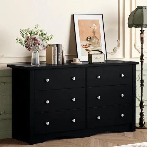 Vista 9 de Shahoo Cómoda para dormitorio con 6 cajones, cómoda de madera de 47.2 Marrón
