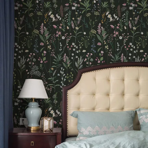 Vista 5 de JiffDiff Papel tapiz floral despegar y pegar 118" x 17.3" Farm Floral Wildwood papel adhesivo para pared oscuro autoadhesivo papel de contacto