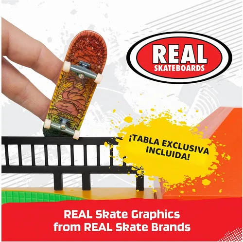 Vista 3 de Tech Deck, Quarter Bowl Ruckus X-Connect Park Creator, juego de rampas personalizable y construible con monopatín de dedos exclusivo, juguete