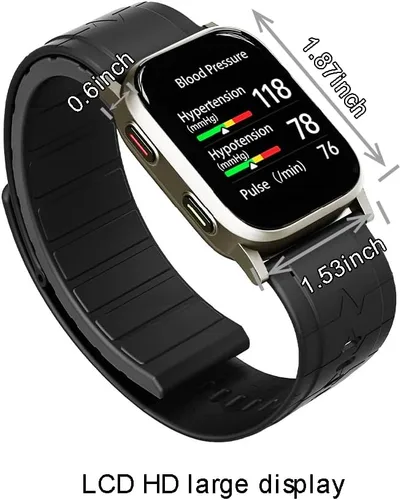 Vista 9 de Reloj inteligente AI Gold Tone Metal BP, aprobado por la FDA 510 (k), presión arterial con bolsa de aire, seguimiento mental, velocidad, oxígeno