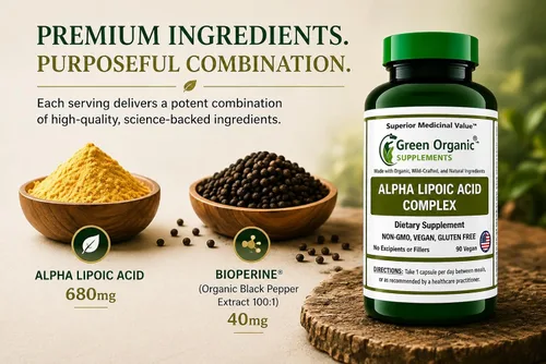 Vista 4 de Green Organic Supplements' Alpha Lipoic Acid Complex, ALA, 90 VCaps Alpha Lipoic Acid Capsules (Pack of 1)