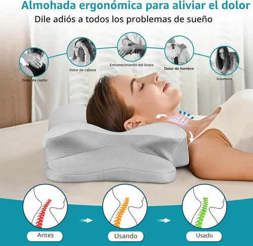 Vista 3 de Almohada cervical para aliviar el dolor, almohada cervical ergonómica para dormir de lado, almohadas de espuma viscoelástica refrescante, almohada