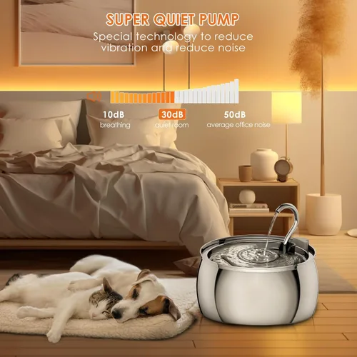 Vista 5 de Fuente de agua para gatos de acero inoxidable de 4.0L/1.1 galones para beber, fuente de agua para mascotas para gatos en interiores, bomba ultra