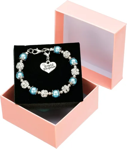 Vista 3 de 2 pulseras para nieta dije de corazón bolas de cristal de diamantes de imitación perlas de imitación regalo de joyería multicolor azul claro Bola