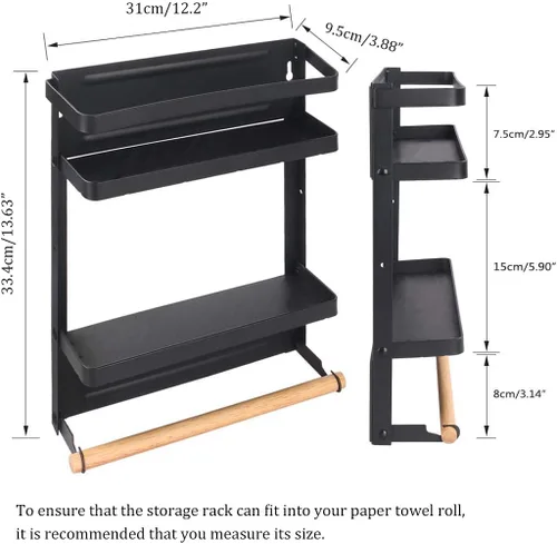 Vista 6 de Organizador de estante para refrigerador, soporte magnético para toallas de papel, para cocina, refrigerador, especias, almacenamiento (negro)