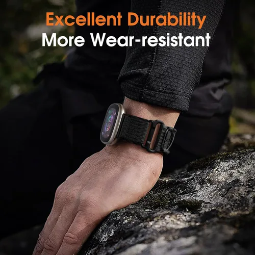 Vista 7 de Bandletic Bandas tácticas resistentes compatibles con Fitbit Versa 4 bandas/Versa 3/Sense 2/Sense, correas deportivas de nailon militar suave y Negro
