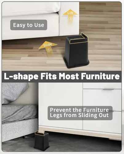 Vista 2 de Affogato Elevadores de cama, paquete de 4 elevadores de muebles resistentes de 8 pulgadas, extensores de patas de mesa, elevadores de cama
