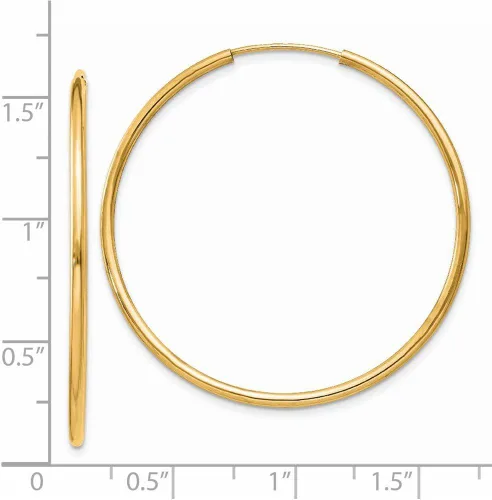 Vista 3 de Aretes de aro redondos sin fin pulidos de oro amarillo de 14 quilates de 0.059 in (1.417 in x 0.059 in), Oro amarillo