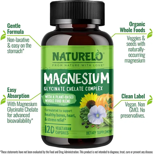 Vista 8 de NATURELO Curcumina tumérica, soporte articular a base de plantas, glicinato de magnesio, 200 mg de magnesio, sin gluten, sin OMG, 120 cápsulas