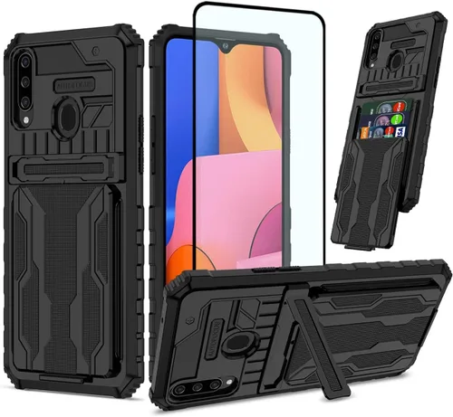 Vista 8 de Funda de teléfono para Galaxy A20S, Samsung A20S SM-A207F con protector de pantalla, cartera desmontable para tarjeta de crédito con soporte