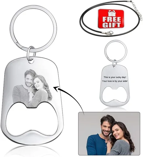 Vista 2 de Llavero personalizado de plata con abrebotellas personalizado para hombre, papá, abuelo, llaveros, texto grabado, abrecerveza, regalo para él