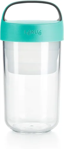 Vista 8 de Lékué Jar-To-Go - Tarro de viaje de 2 piezas, 20 onzas, coral, 100% hermético, para aperitivos, sopas, almuerzos con aderezos/aderezo, apto