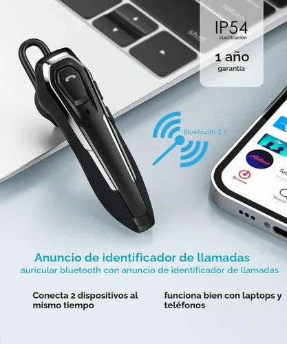 Vista 4 de Auriculares Bluetooth individuales para una oreja, tiempo de conversación de 30 horas, micrófono con cancelación de ruido dual, llamadas manos