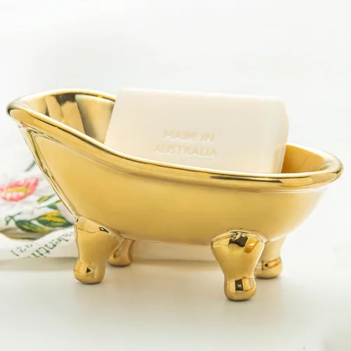 Vista 10 de 5.6" Jabonera de cerámica mini para bañera con decoración de garras para baño (Crème)