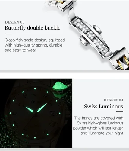 Vista 5 de OLEVS Reloj de pulsera mecánico de cuerda automática para mujer, de marca suiza, vestido de cristal de zafiro, impermeable, para mujer