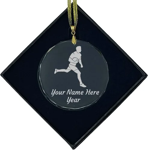 Vista 7 de LaserGram Personalized Glass Christmas Ornament, Rugby Player, Custom Laser Engraved Gift Idea (Diamond Shape)