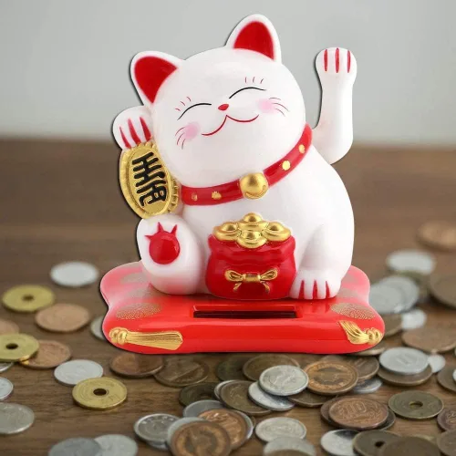 Vista 7 de Tyenaza Gato agitando, brazo agitador de gato de la suerte, gato chino japonés de la suerte, gato de la suerte, alimentado por energía solar, lindo