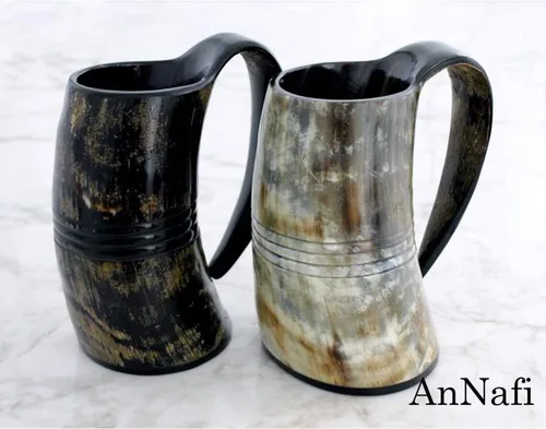 Vista 9 de AnNafi® Cuerno vikingo genuino, tazas de cuerno naturales hechas a mano para bebidas de cerveza, vino, aguamiel, colección Game Of Thrones, jarra