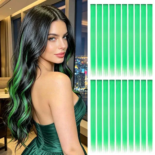 Vista 25 de 20 extensiones de cabello con clip de colores para niñas, extensiones de cabello arcoíris multicolor de 20 pulgadas, reflejos instantáneos, piezas