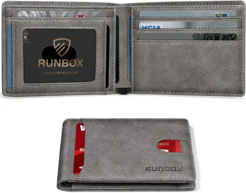Vista 14 de RUNBOX Cartera delgada para hombre, 11 ranuras para tarjetas de crédito, de cuero, con bloqueo RFID, pequeña, delgada, plegable, minimalista 0 negro