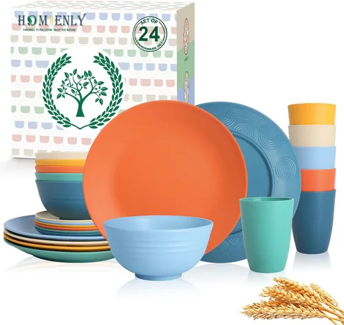 Vista 25 de Homienly Juegos de Vajilla Premium de Paja de Trigo, Platos y Tazones Ligeros e Irrompibles, Tazas, Servicio para 4, Apto para Lavavajillas