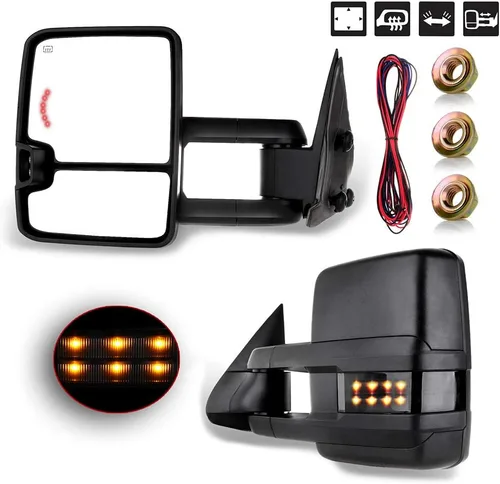 Vista 2 de FINDAUTO Espejos de remolque compatibles con Chevy Silverado 1999-2002 para GMC Sierra 1500/2500 Espejos de remolque con luz LED calefactable
