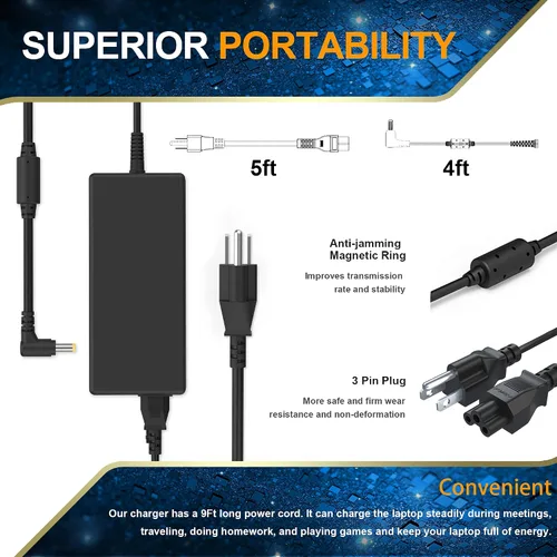 Vista 2 de 135W Laptop Charger Compatible with Acer Nitro 5 AN515-51 AN515-41 AN515-53 AN515-54 AN515-55 AN515-54 AN517-51 AN517-52 AN715-51 A715-52 S40-51