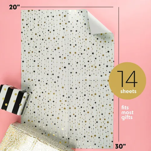 Vista 4 de Hojas de Papel de Regalo - Elegante Envoltorio de Regalo, Papel de Regalo Dorado y Blanco Elegante para Hombres o Mujeres, 14 Hojas de Papel