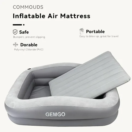 Vista 2 de Cama inflable de viaje portátil de 67 pulgadas para niños con 4 lados de seguridad, colchón de aire ligero para niños con bomba de alta velocidad