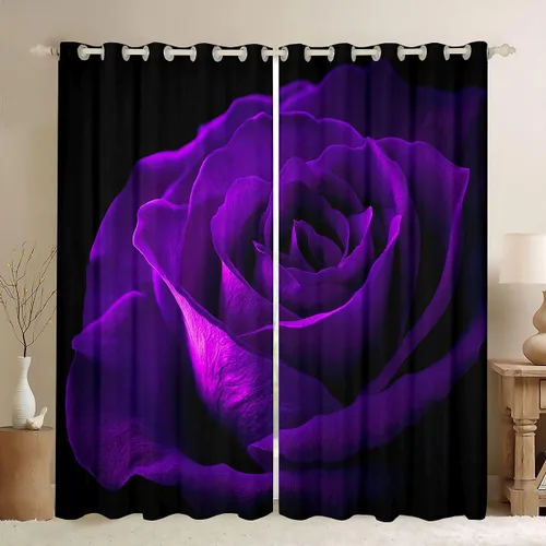 Vista 12 de Cortinas de ventana para el día de San Valentín para dormitorio, sala de estar, estampado 3D, cortinas florales de rosas azules para niños y niñas