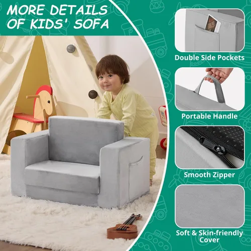 Vista 3 de Silla de sofá para niños pequeños, sofá plegable para niños, cómodo gris