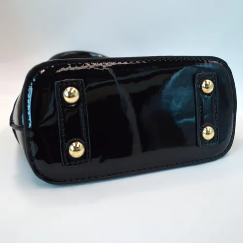 Vista 5 de Cremallera alrededor de la bóveda de cuero de patente Satchel Mini Top Handle Tote Bag Shell Shape Monedero Bolsos