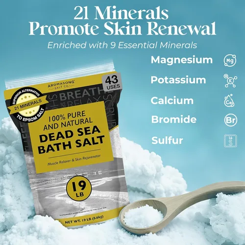 Vista 3 de Aromasong Paquete de sal de baño del Mar Muerto, remojo de grano grueso de 19 libras y sal de spa de grano fino de 19 libras, sales de baño