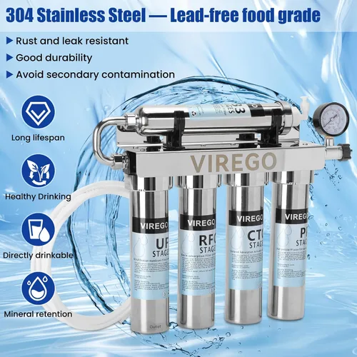 Vista 5 de Sistema de filtro de agua de ultrafiltración de 0,01 μm debajo del fregadero con medidor de presión en tiempo real, filtro de agua debajo