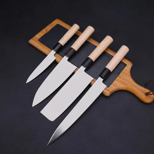 Vista 6 de WILDMOK GYUTO - Juego de 4 cuchillos de chef de sushi Yanagiba-Deba-Nakiri-Utilidad, cuchillos de fileteado de pescado con hoja de acero alemán