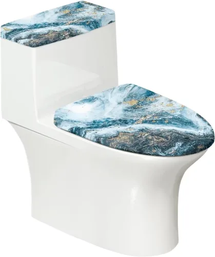 Vista 42 de Funda de asiento de inodoro de mármol blanco dorado para baño, cubierta de tapa de tanque de inodoro suave, 2 piezas, fundas de inodoro con tela