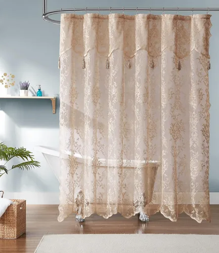 Vista 8 de Warm Home Designs Cortina de ducha negra con cenefa. LA Black 36 Negro