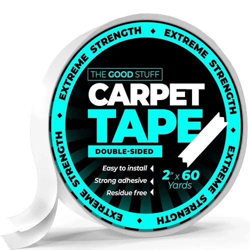 Vista 10 de The Good Stuff Cinta adhesiva de doble cara para alfombras [2 x 10 yardas], cinta resistente antideslizante para alfombras, suelos de madera dura