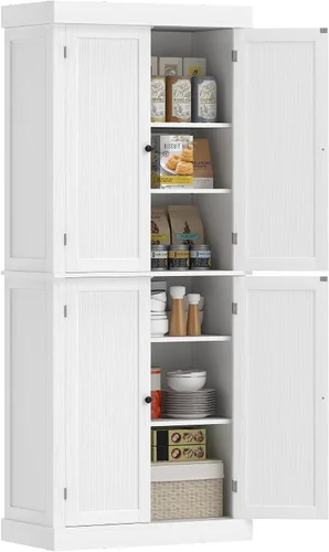 Vista 10 de HOMCOM Gabinete alto de la despensa de cocina de 72,5" grano de madera Fibras de madera negra