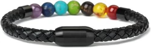 Vista 2 de Pulsera de cuentas de cuero genuino con cierre magnético de 8.5 pulgadas