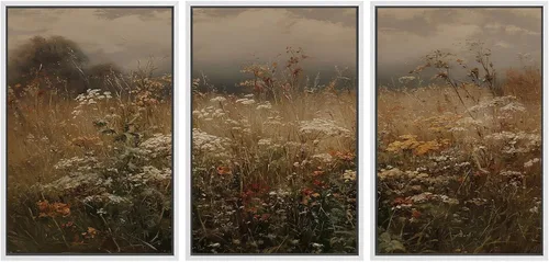 Vista 67 de SIGNWIN Lienzo enmarcado para pared, juego de arte de campos pastorales, flores silvestres, campo rústico, paisaje, floral, ilustraciones modernas